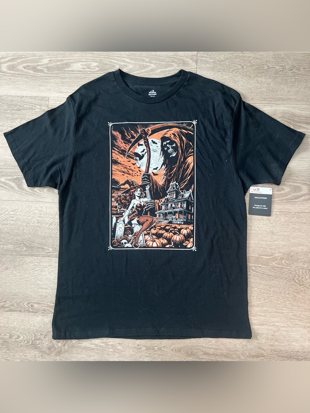 Men's Black Halloween Graphic Tee with Orange Print